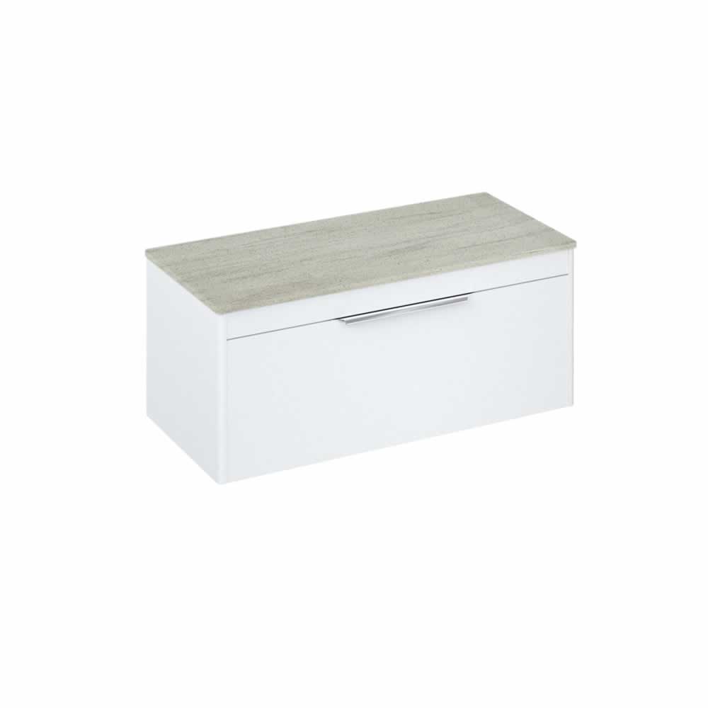 Shoreditch 100cm single drawer Matt Whitewith Concrete Haze Worktop